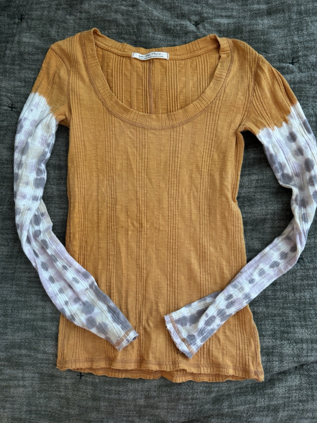We The Free Big Sur Ribbed Tie-Dye Contrast Sleeve Top Size S