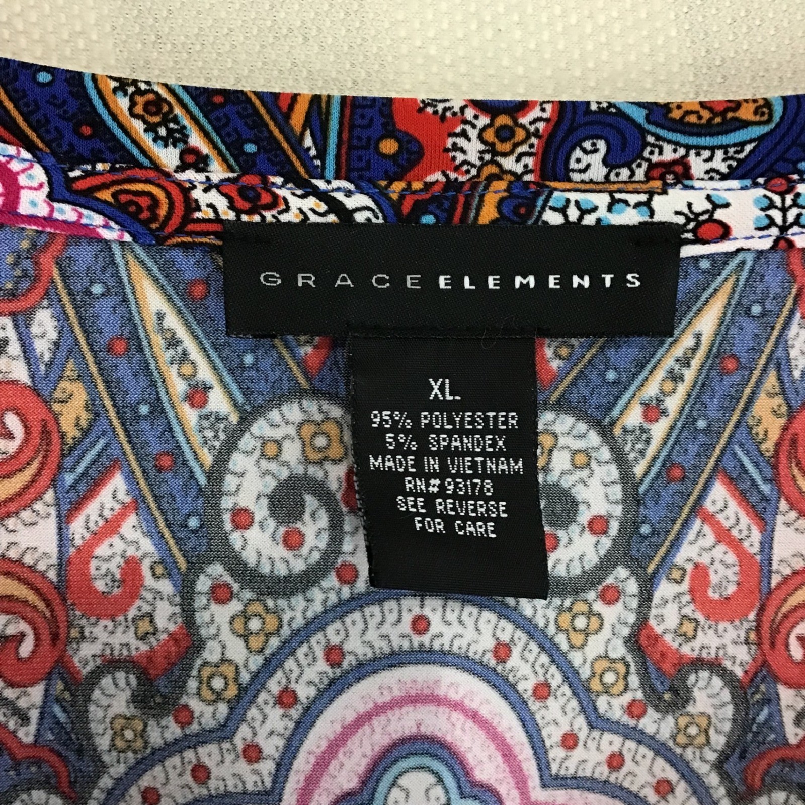 Grace Elements Womens XL Paisley Tunic Top Ruched Sleeve Sharkbite Hem Blue Boho