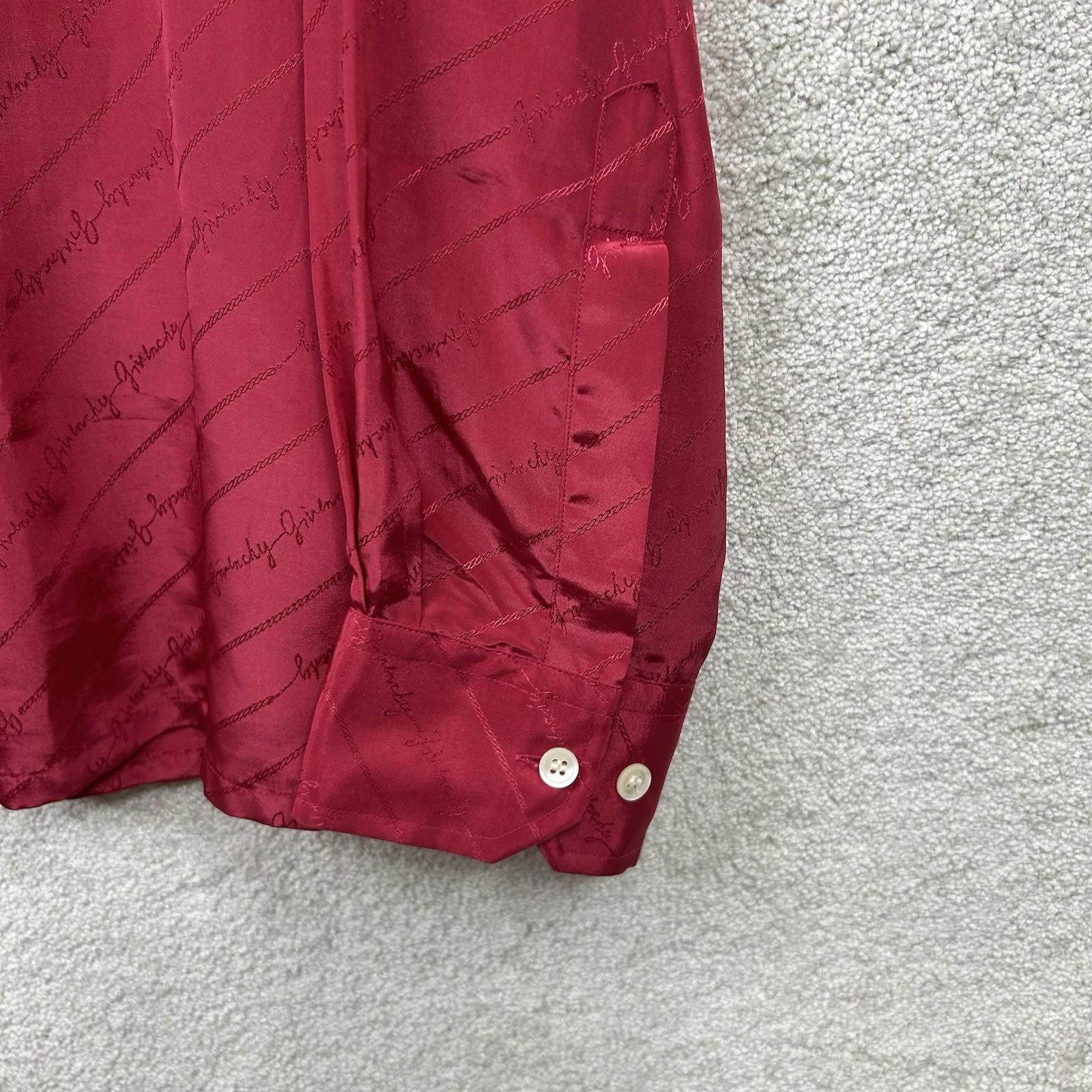 Vintage 70’s GIVENCHY for Chesa Men’s Red Logo Script Satin Disco Button Shirt L