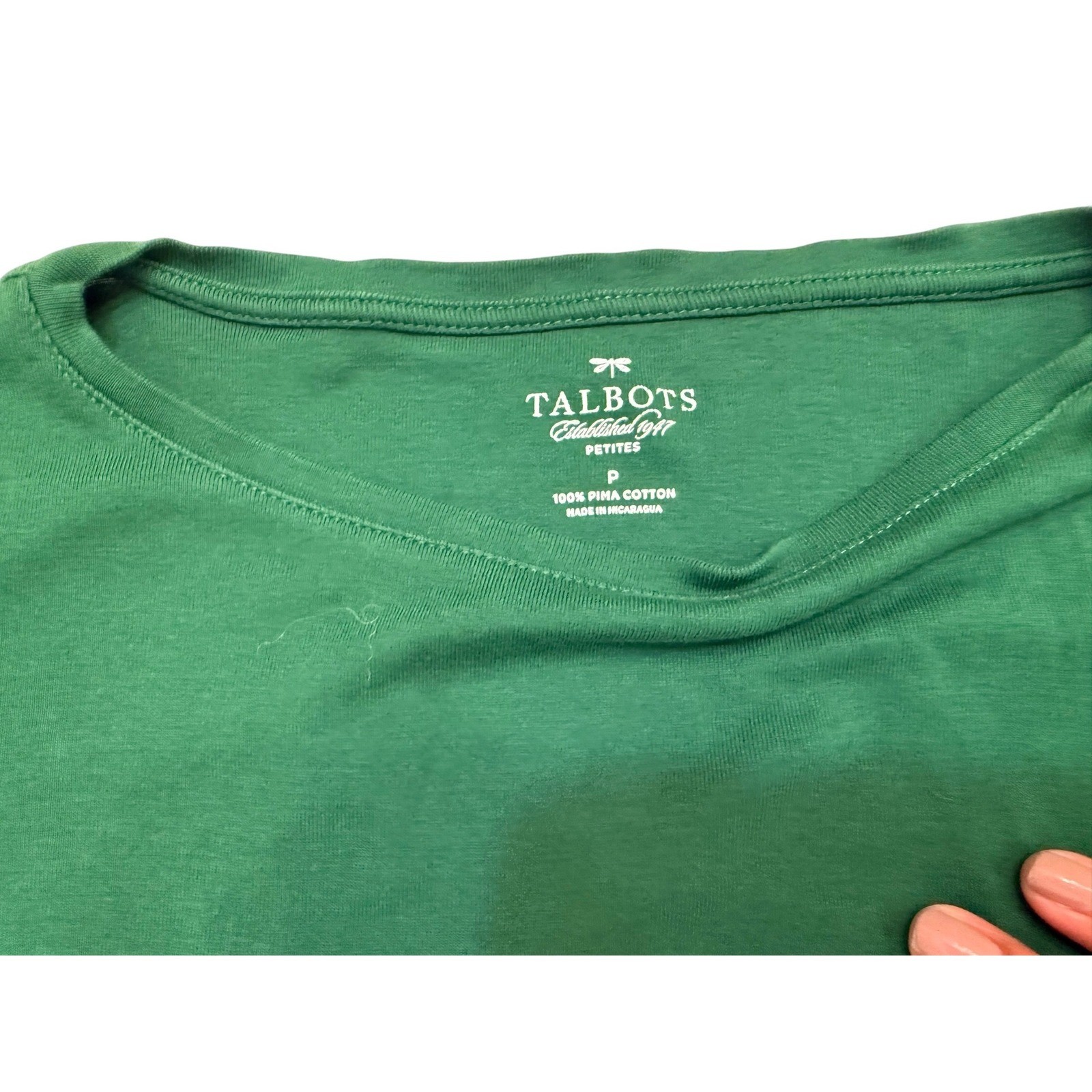 Talbots Green 100% Pima Cotton Boatneck 3/4 Sleeve Top Petites P Small