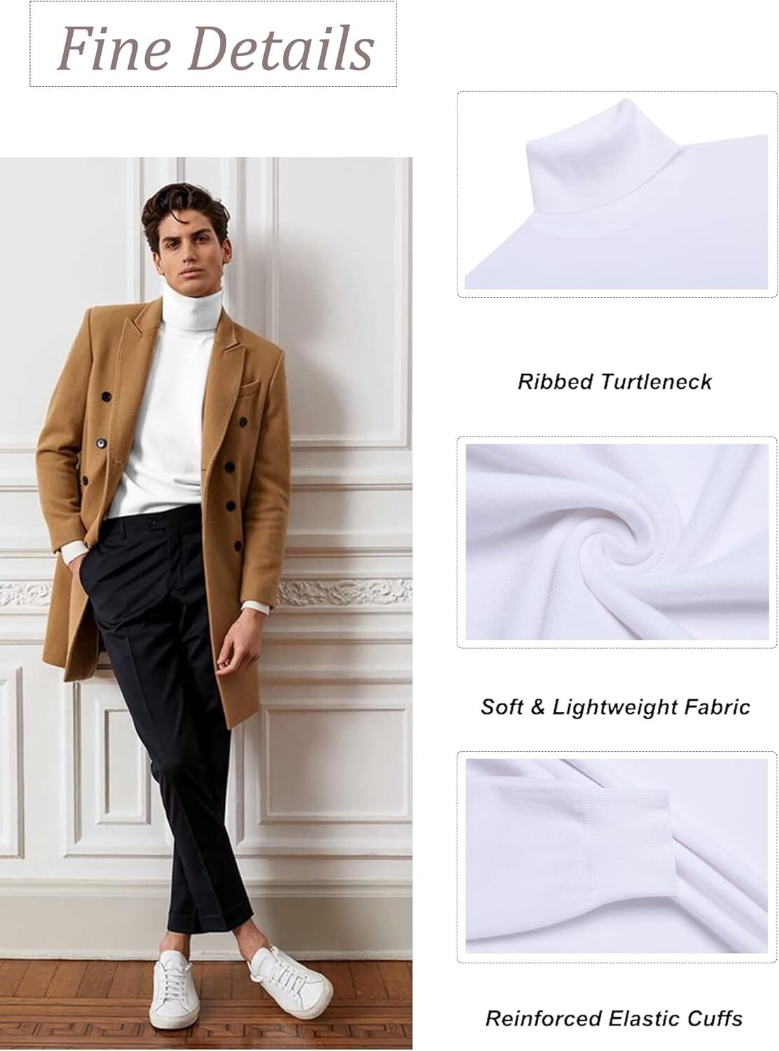 Men High-Neck Mock Turtleneck Ultra-Soft Undershirt Top Long Sleeve Pullover