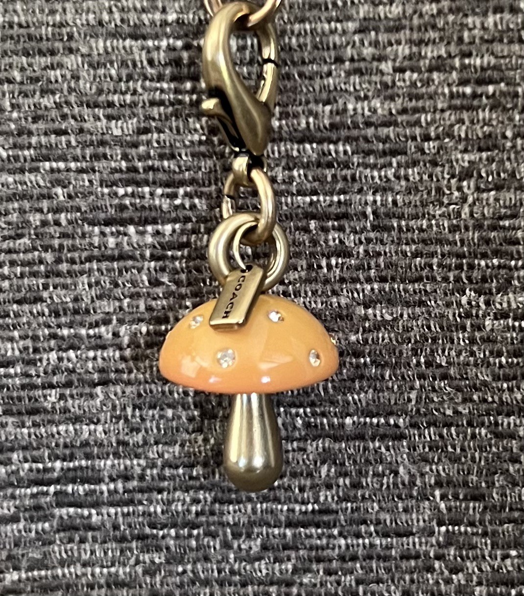 Genuine Coach 2.25” Green Suede Leather Hangtag Orange / Brass Mushroom New