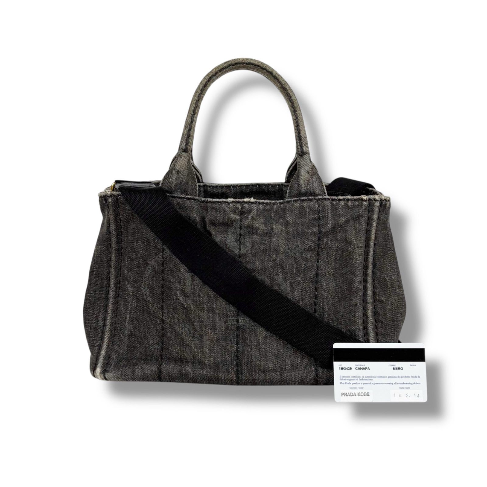 PRADA Canapa 2WAY Mini Tote Denim Canvas Black Authentic Women’s Bag