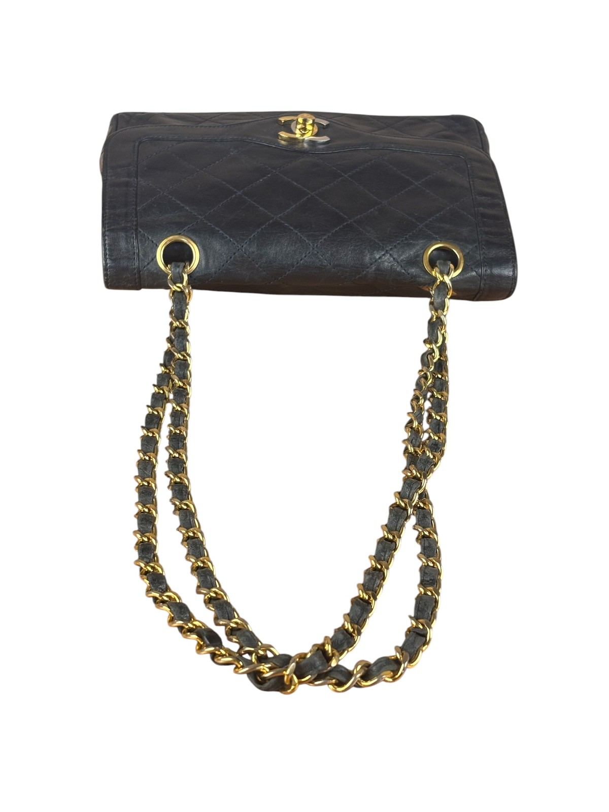 Size S – Chanel Dark Navy Quilted Leather Two-Toned CC Double Flap Bag ’86-’88 –