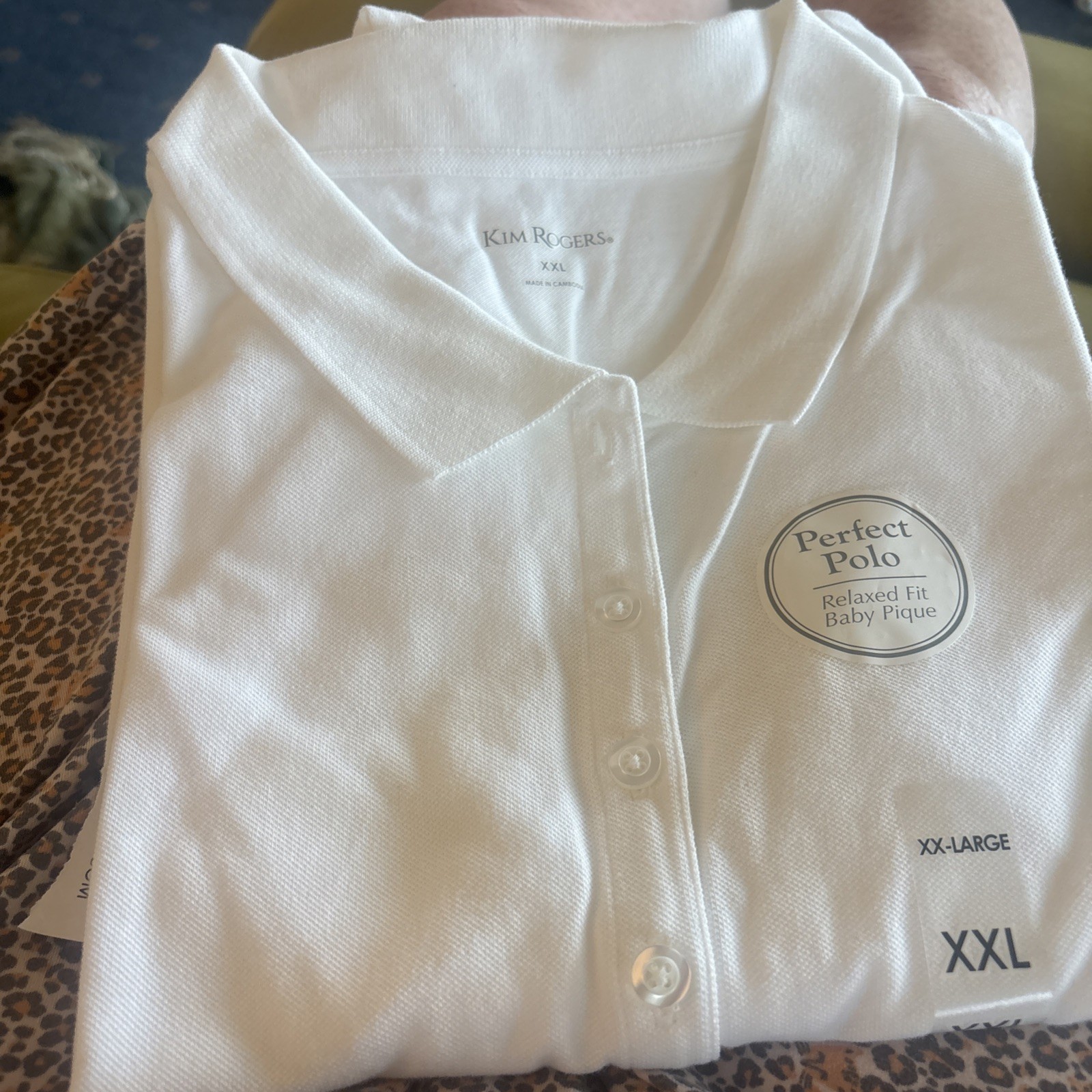 Kim Rogers NWT Women’s Size Large Relaxed Fit White Short Sleeve Golf Polo Top