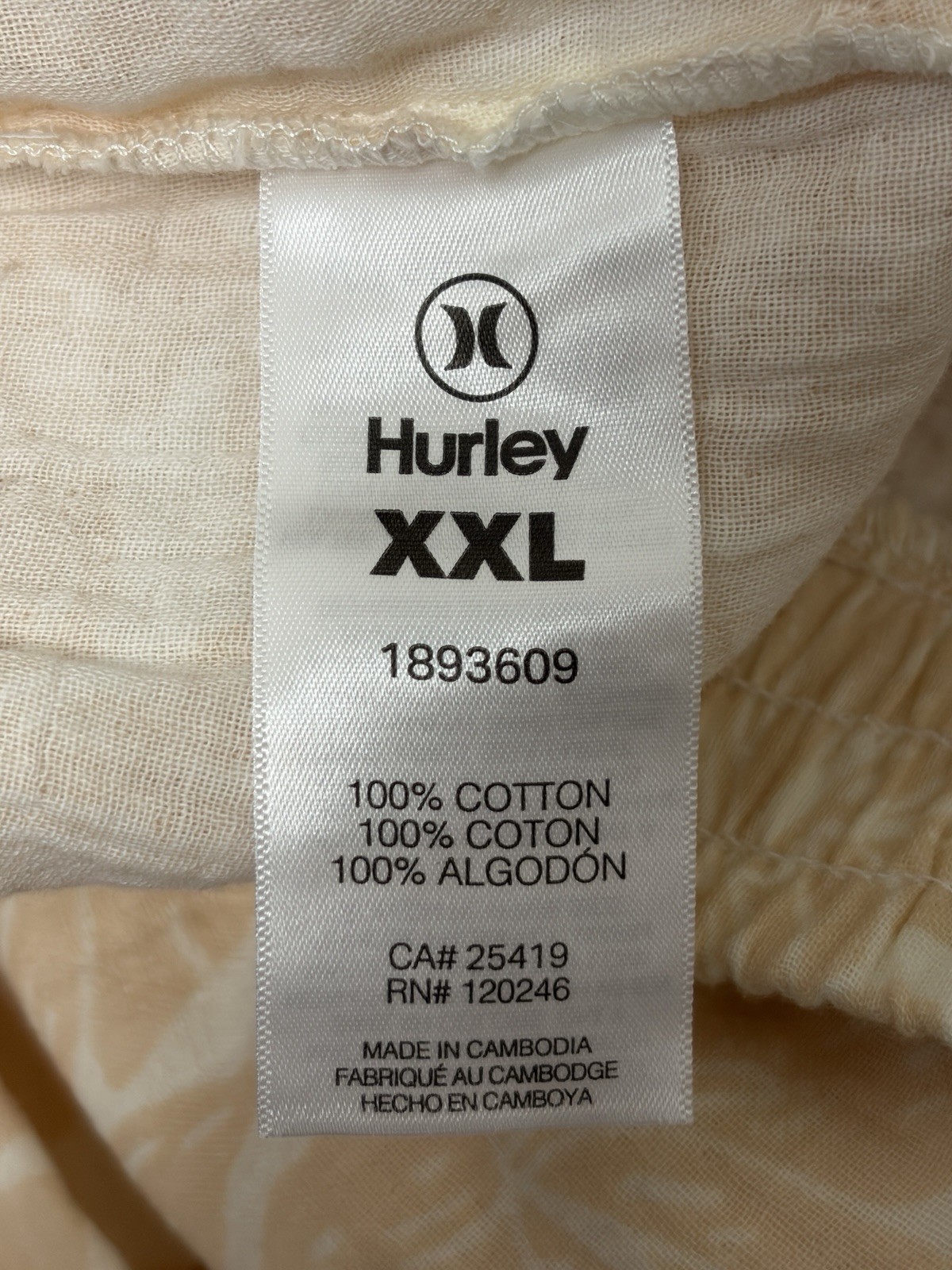 Hurley Women’s NWT Gauze Relaxed Wide-Leg Pant in Tan/ White- XXL
