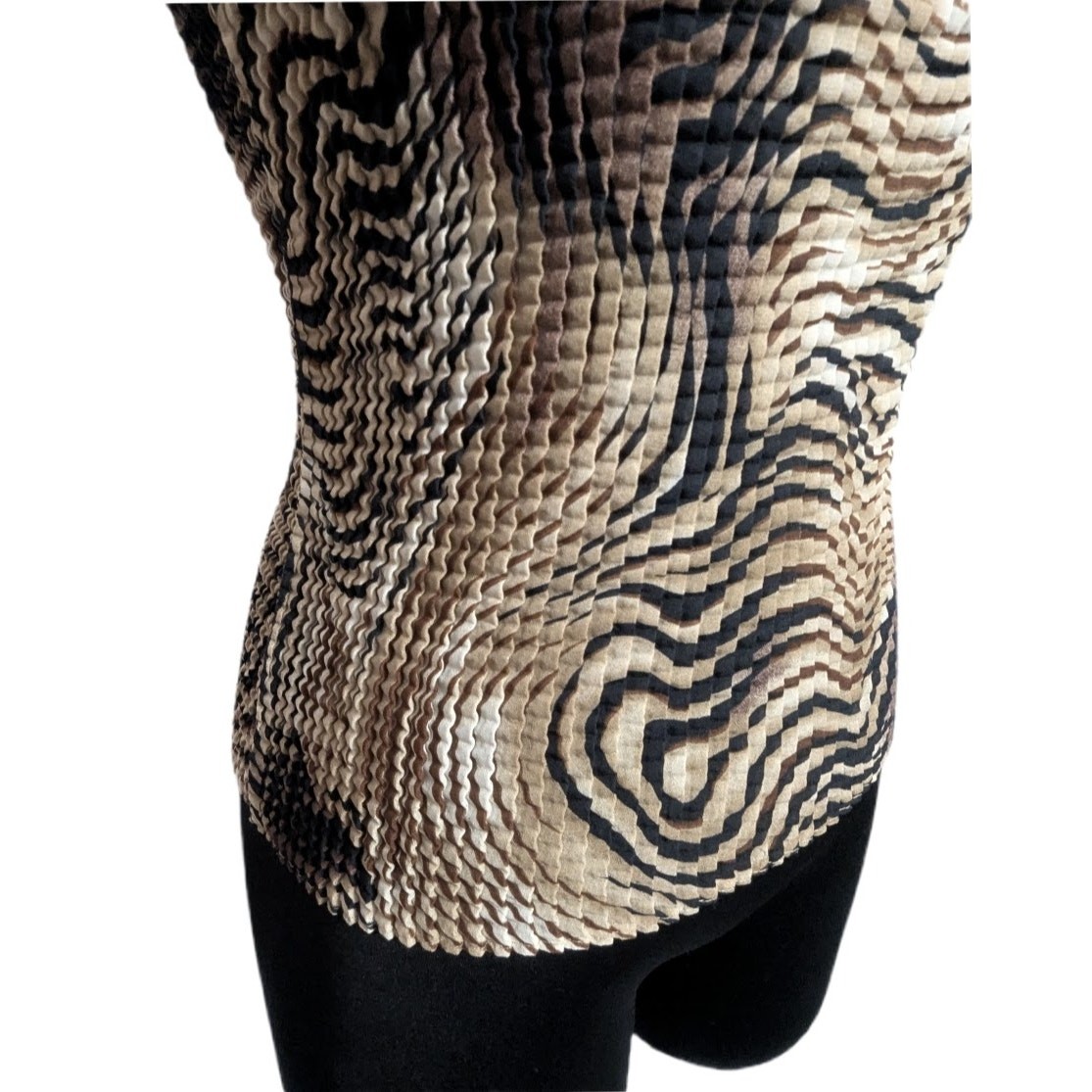Y2K Nicola Multi Abstract Crinkle Pleated Scoop Neck Top Medium indie U1