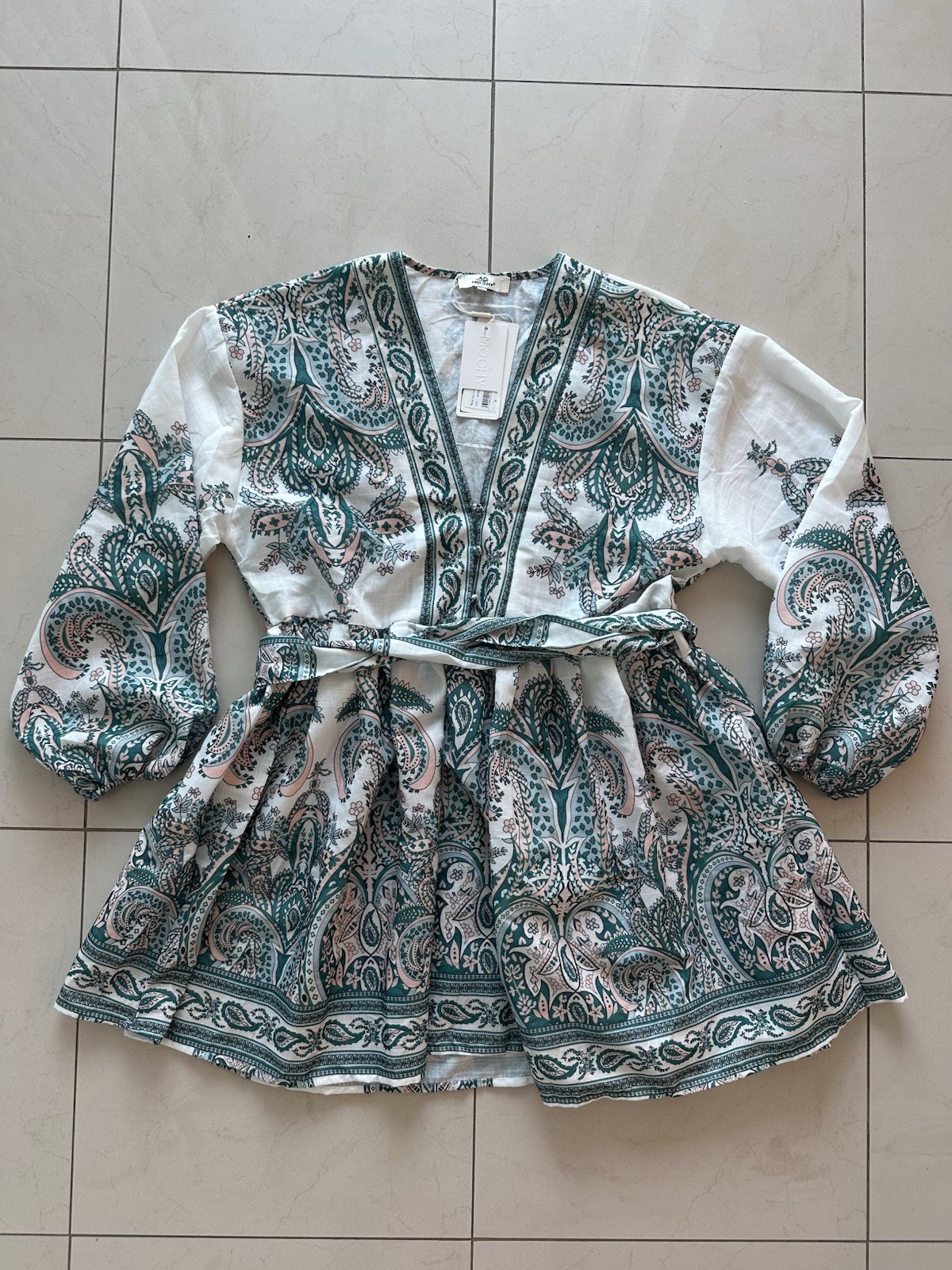 NWT Europe Mooshy Multicolor Paisley Print Mini Dress S/M Adjustable Waist
