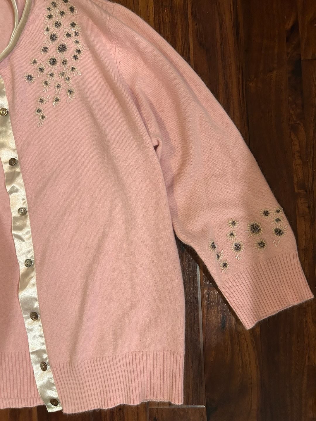 Jones New York Women’s Pink Beaded Twin Set Cardigan and Shell Size XL