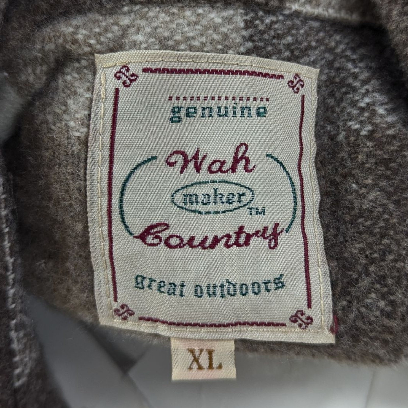 Wah Maker Wool Blend Western Jacket Plaid Coat Sz XL Brown Beige Made USA Zip