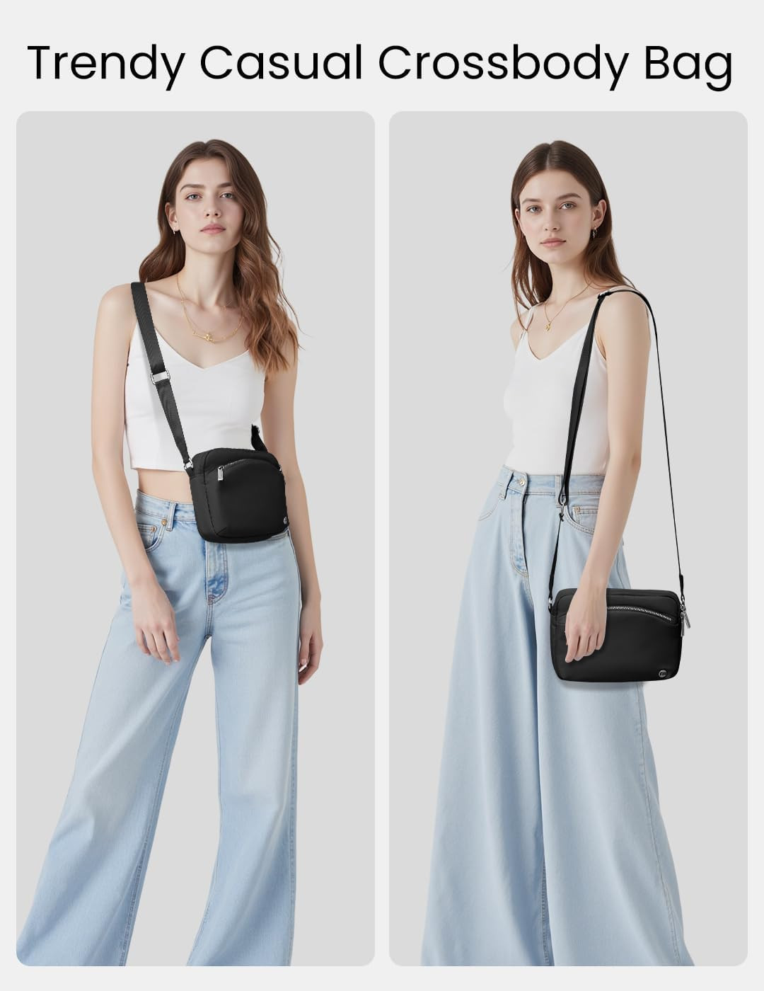 Everywhere Crossbody Bag 2L Metal Hardware, Casual Crossbody Bags Black Silver