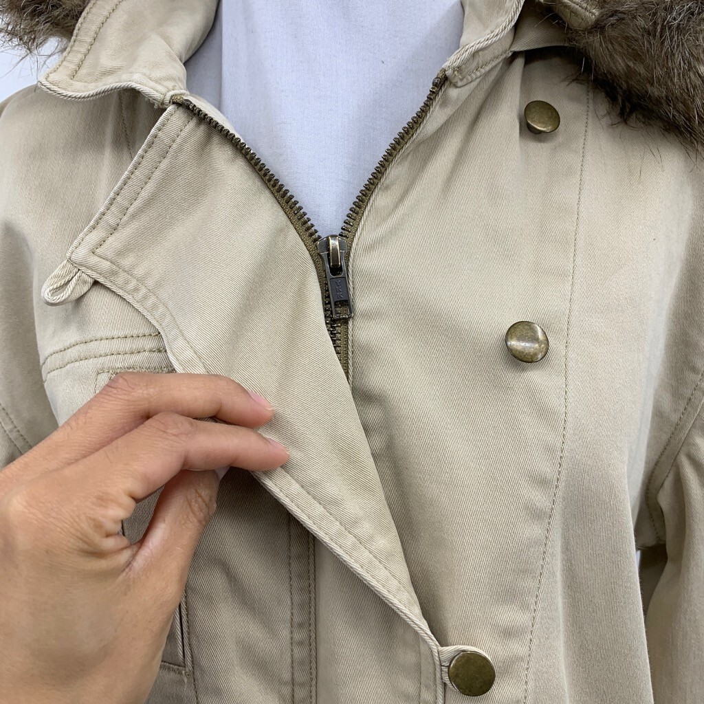 Cabi Jacket Womens S Small Khaki Nanook Fur Trim Removable Hood Utility Parka