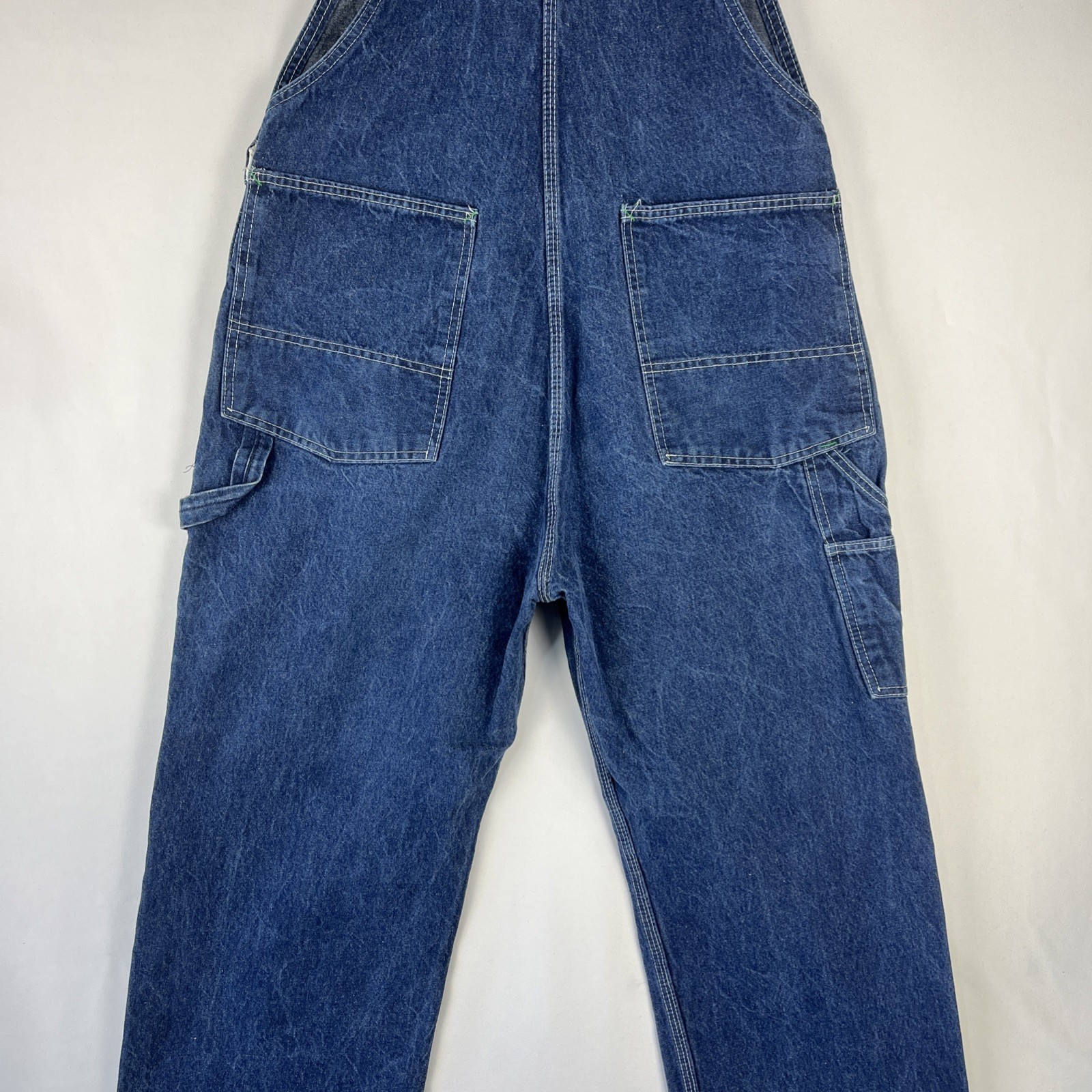 Big Smith Carpenter Bib Overalls 38×32 Made USA Workwear Button Fly Blue Nice!!