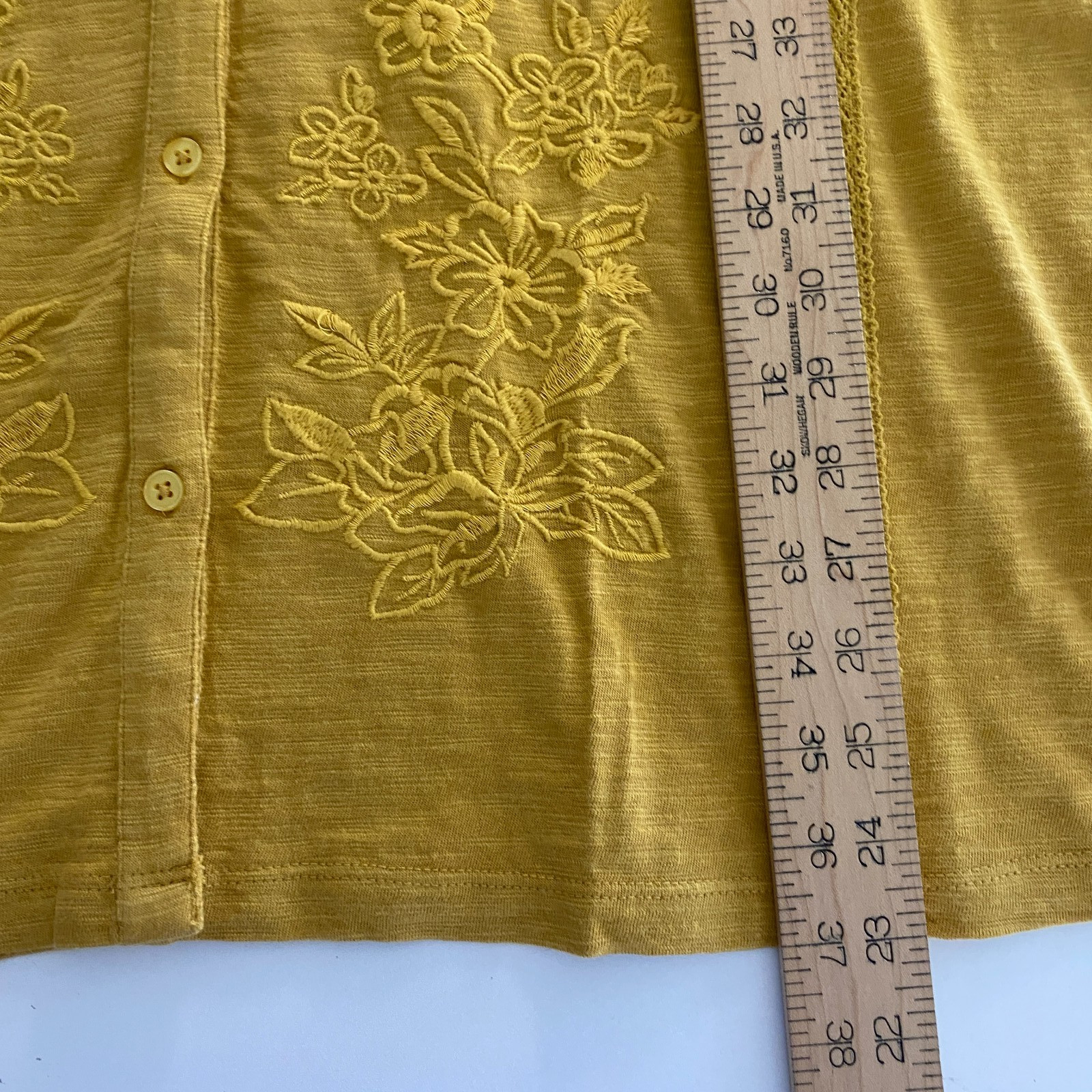 Catherines Embroidered Button Front Tunic Size 5X Honey Mustard Floral