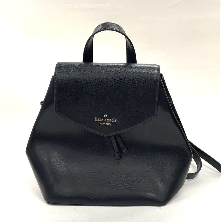 Kate Spade Black Saffiano Leather Lizzie Medium Flap Backpack