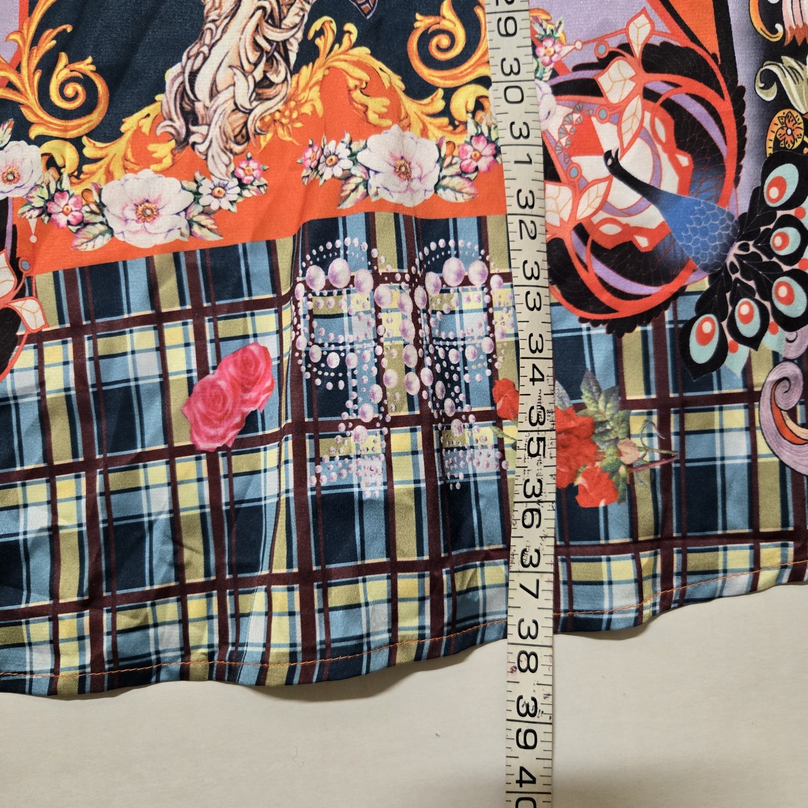 Dalia MacPhee Orange Multicolor Floral A-Line Dress High Neck 3/4 Bell M
