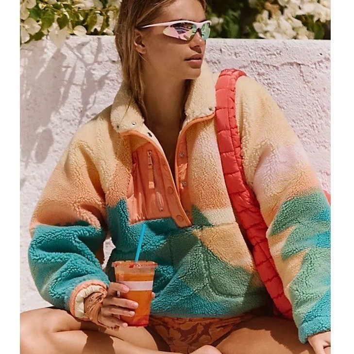 Free People Movement Hit The Slopes Printed Fleece Pullover Sunset Multi Color S