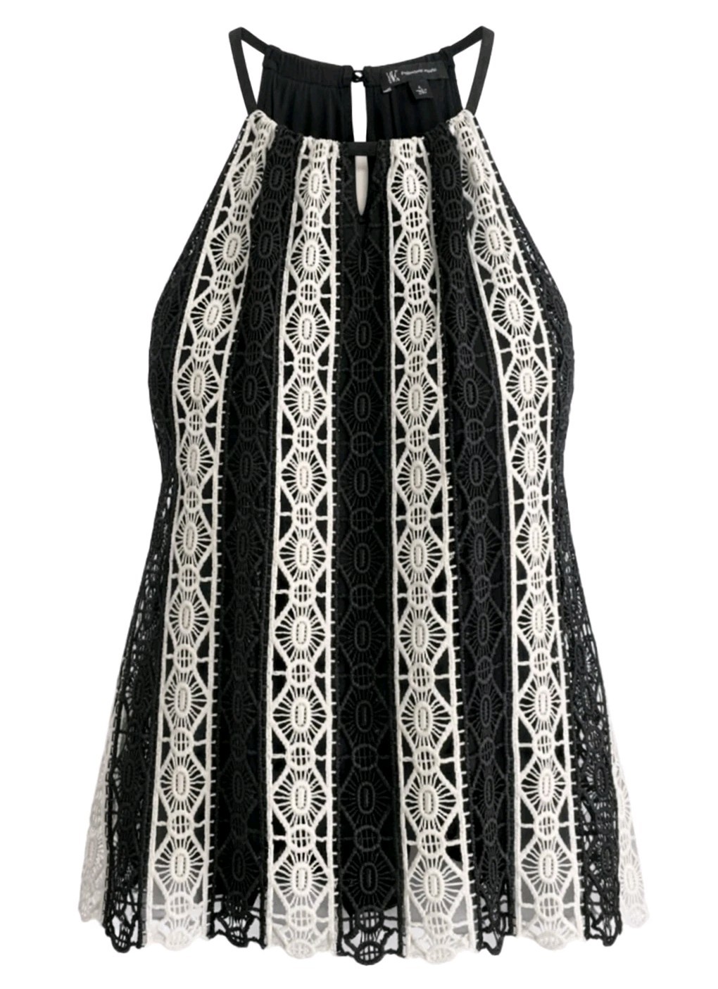 INC International Concepts Halter Top Large Women Black White Crochet Sleeveless