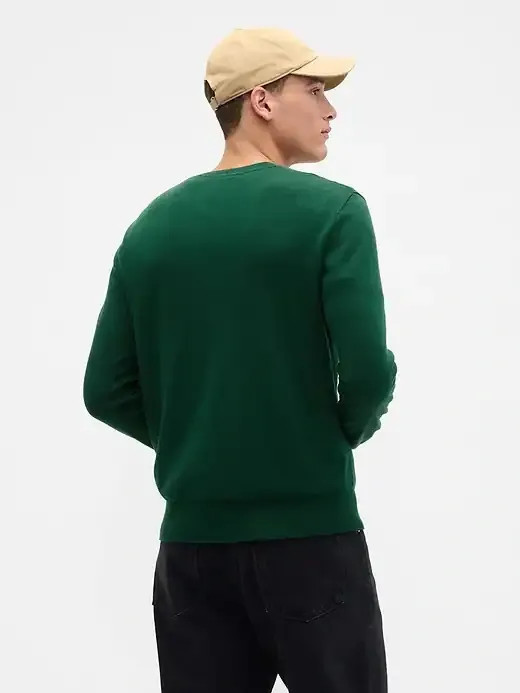 GAP Sweater Mens Large Green Solid V-Neck 100% Cotton Tight Knit Pullover NEW
