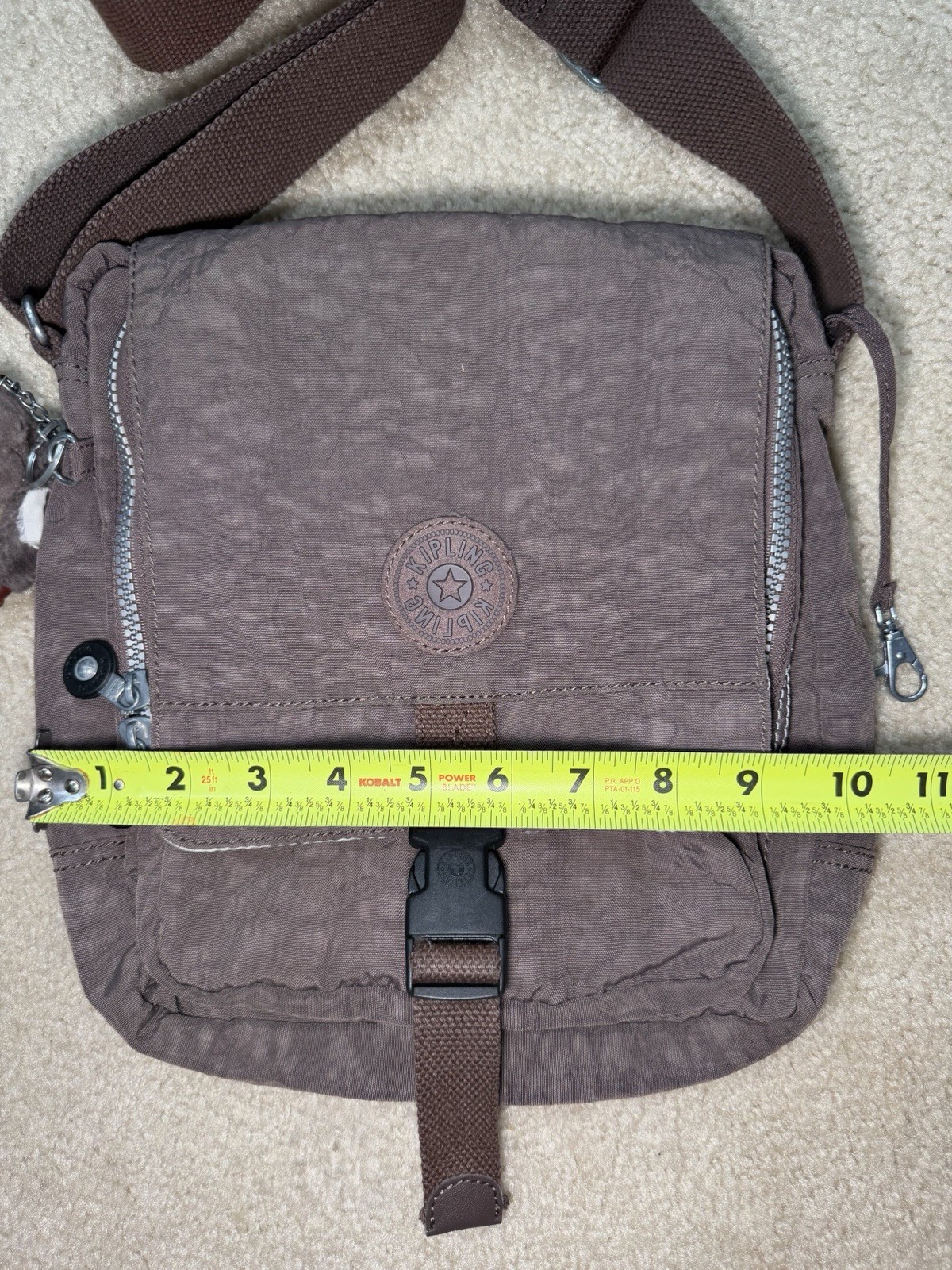 Kipling Chocolate Brown Nylon Lancelot Crossbody Messenger Bag Multi Pocket Flap