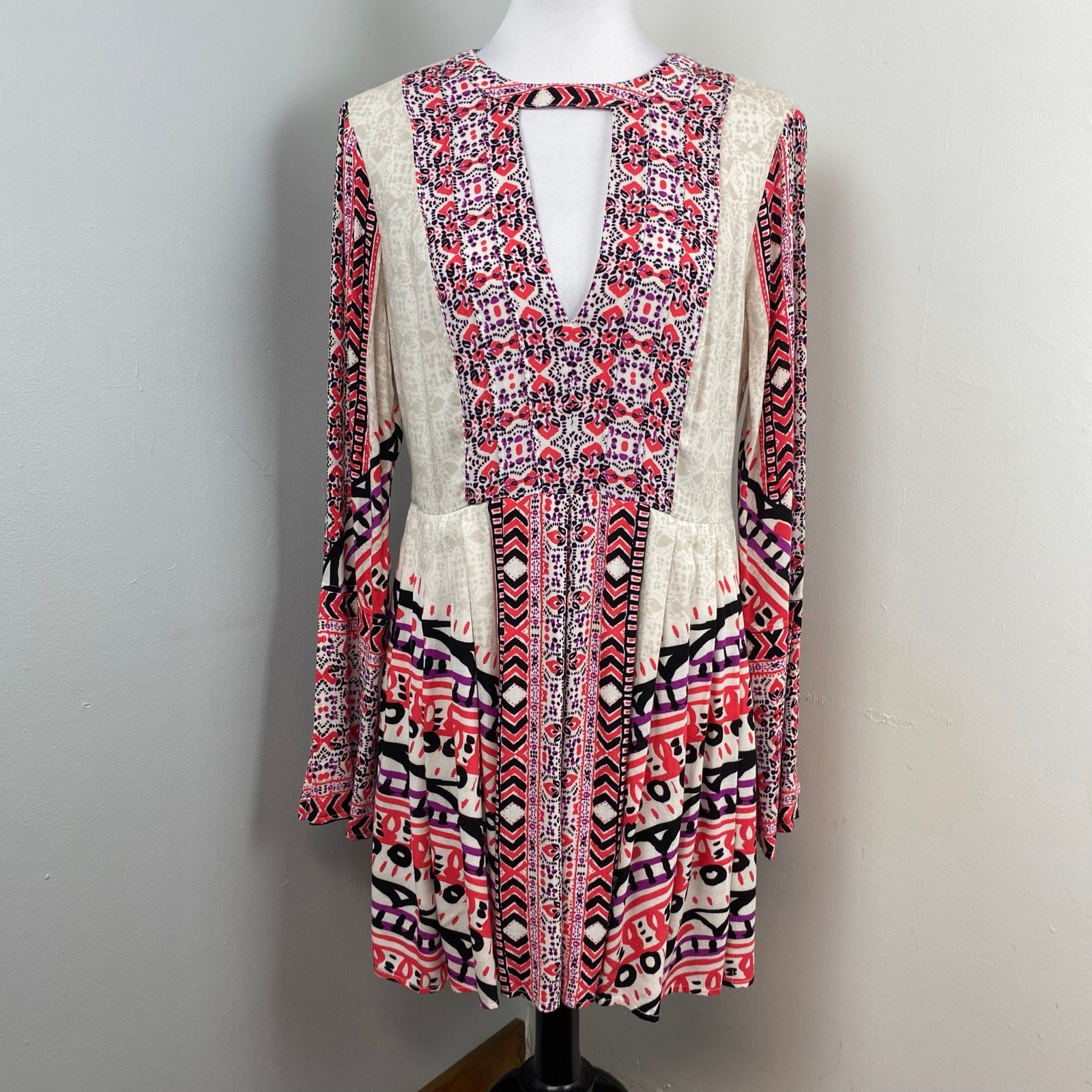 Free People Tegan Border Printed Midi Dress in Ivory Size 6 Boho