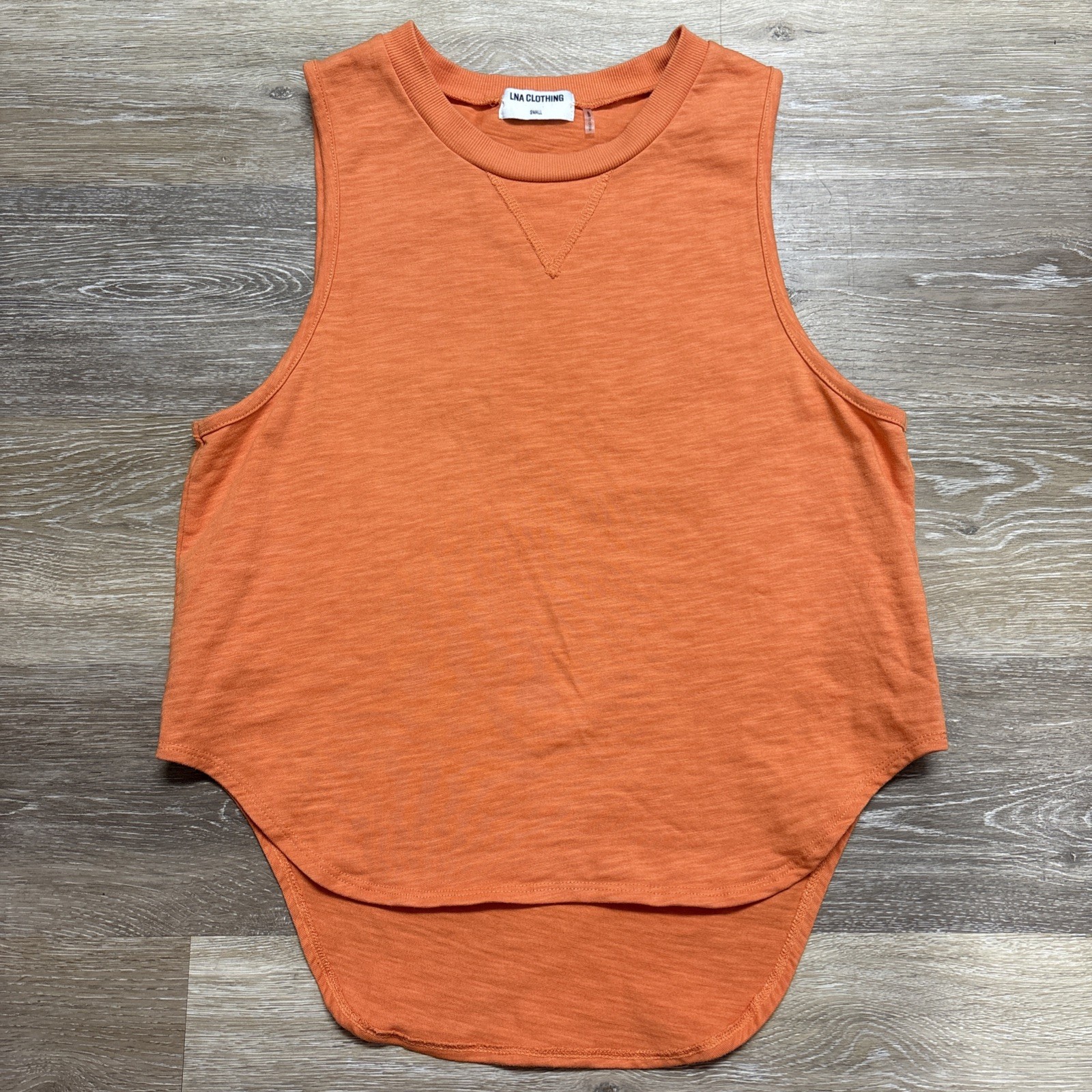LNA Clothing Orange Curved Crew Neck Muscle Tank Top Sleeveless Small High Low