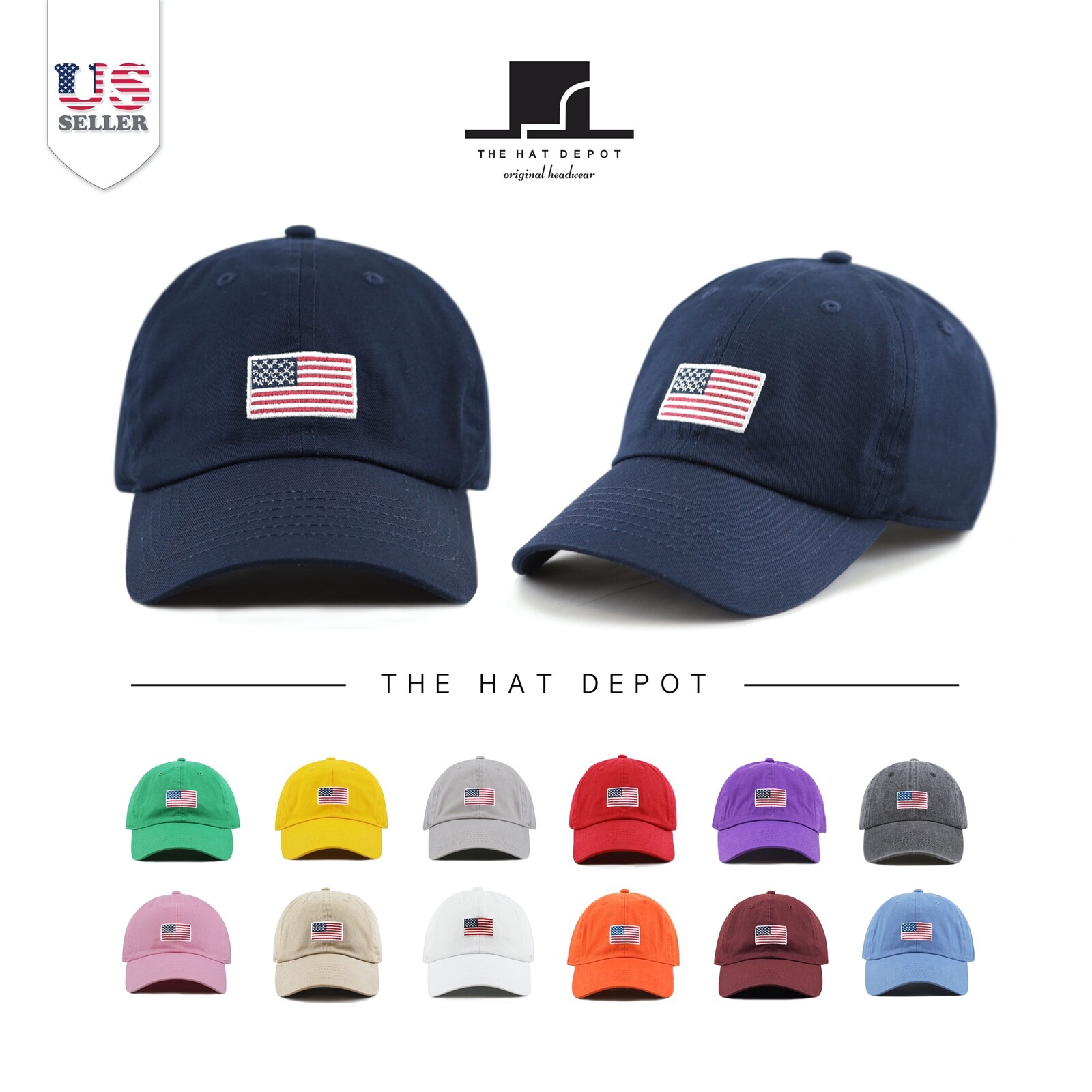 Cotton Baseball Cap – USA/ Flag Embroidered Washed Cotton Low Profile Hat