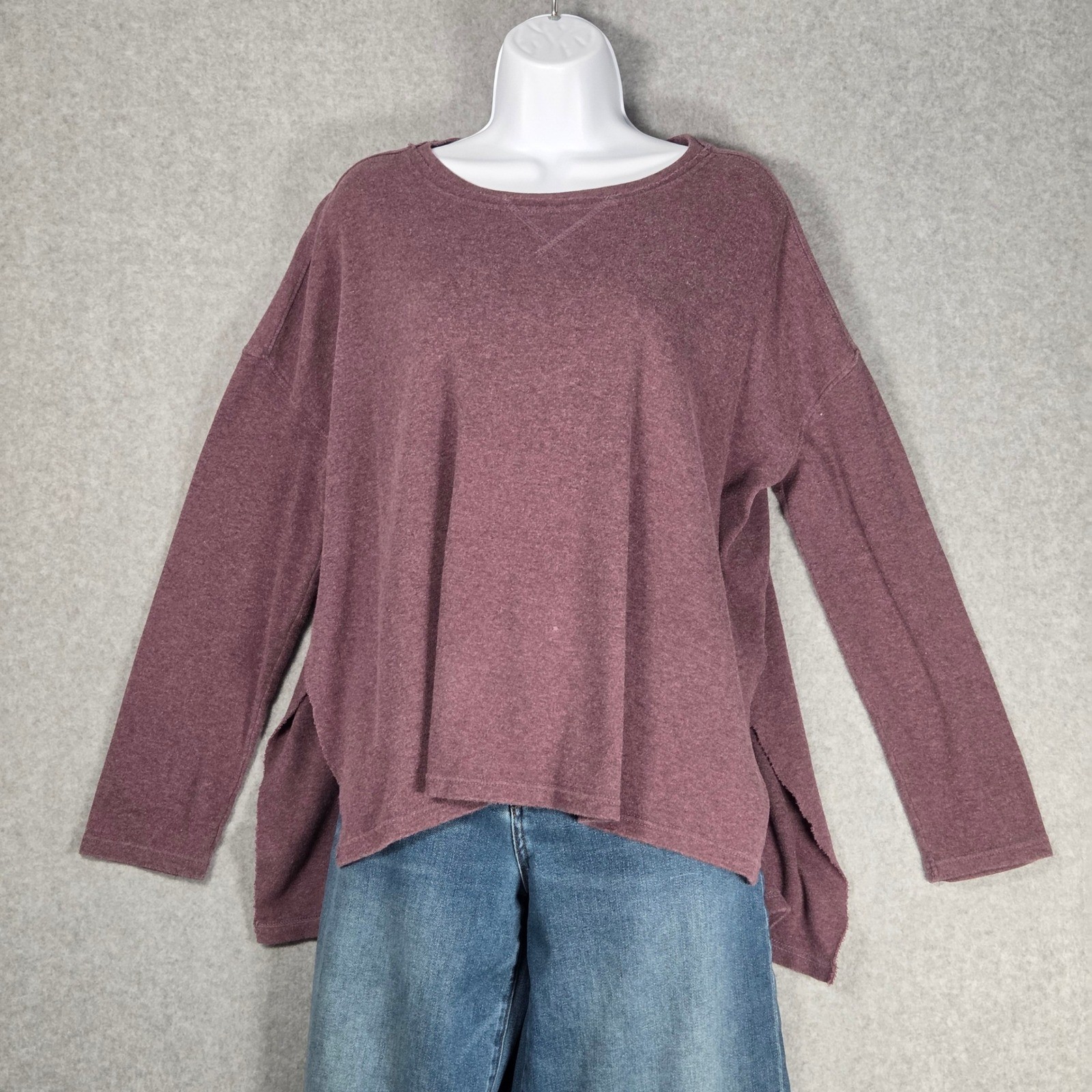 Pact Women Small Oversize High Low Long Sleeve Top Mauve Organic Cotton