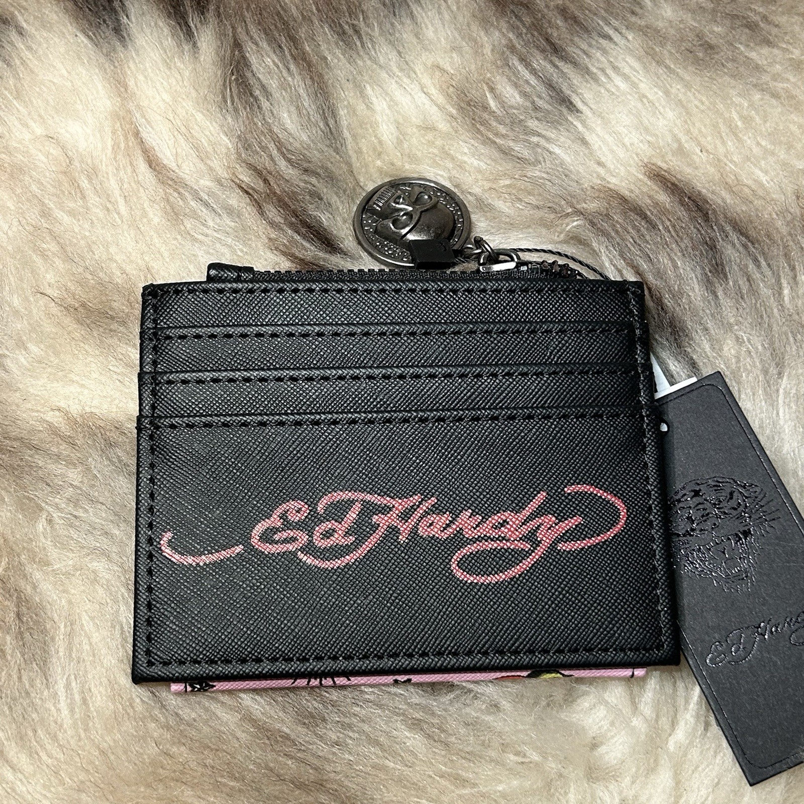 NWT Ed Hardy Bifold Snap Card Case – Pink – Skull, Birds, Tiger