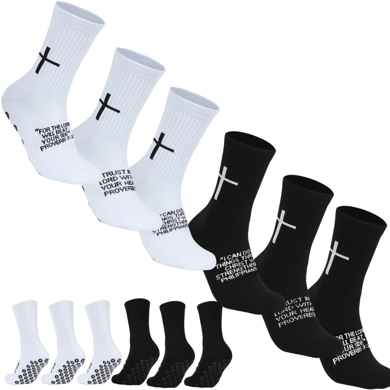 Meudid 6 Pairs Cross Grip Soccer Socks for US 6-13 – Anti-Slip Christian Sock…