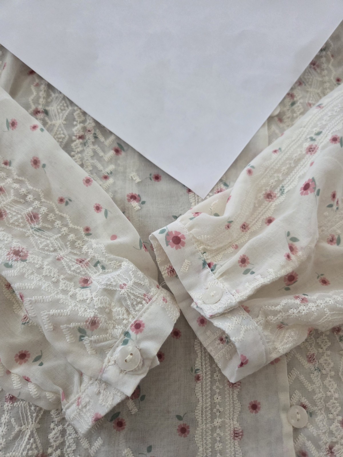 Peasant Button Up Embroidered Lace Top Women’s M Romantic Cottagecore Sheer