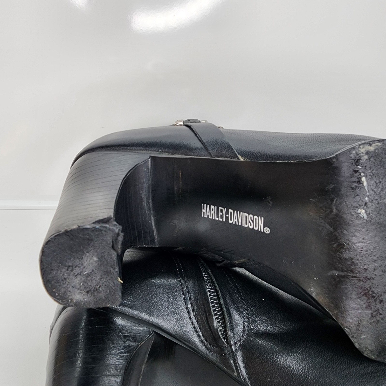 Harley-Davidson Women Sz 6 Black Leather Zipper Ankle Boots 3.5″ Heeled 84333