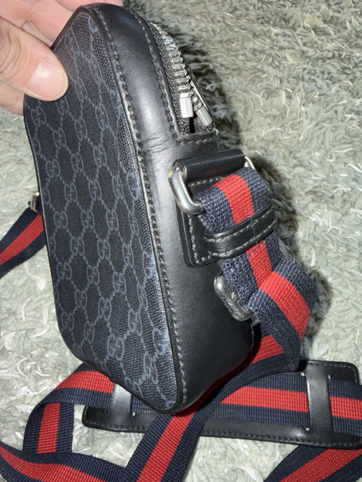 Gucci GG Supreme Crossbody Bag Black PVC Unused Condition