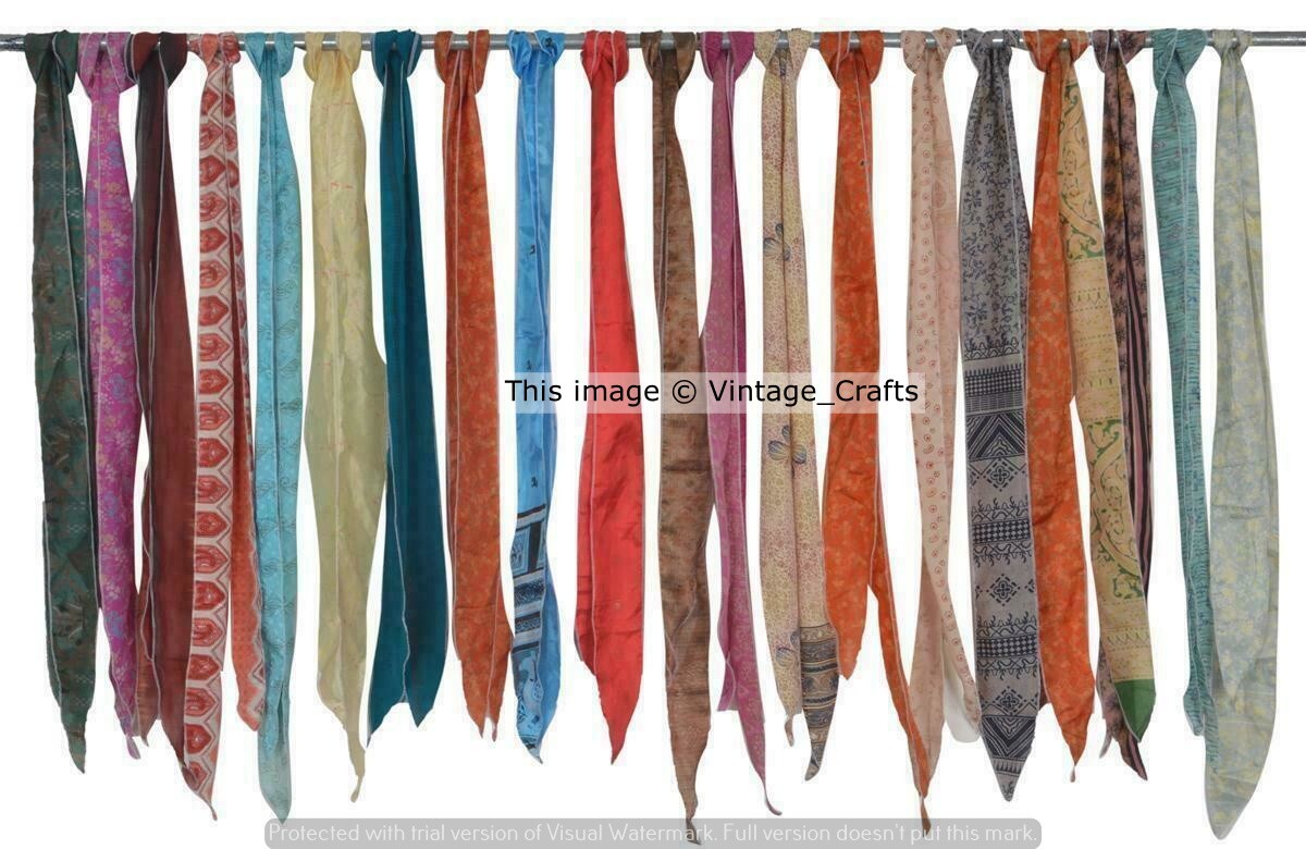 Wholesale Lot Of 50 Vintage Silk recycle Sari Sashes Head Wrap Neck Tie India