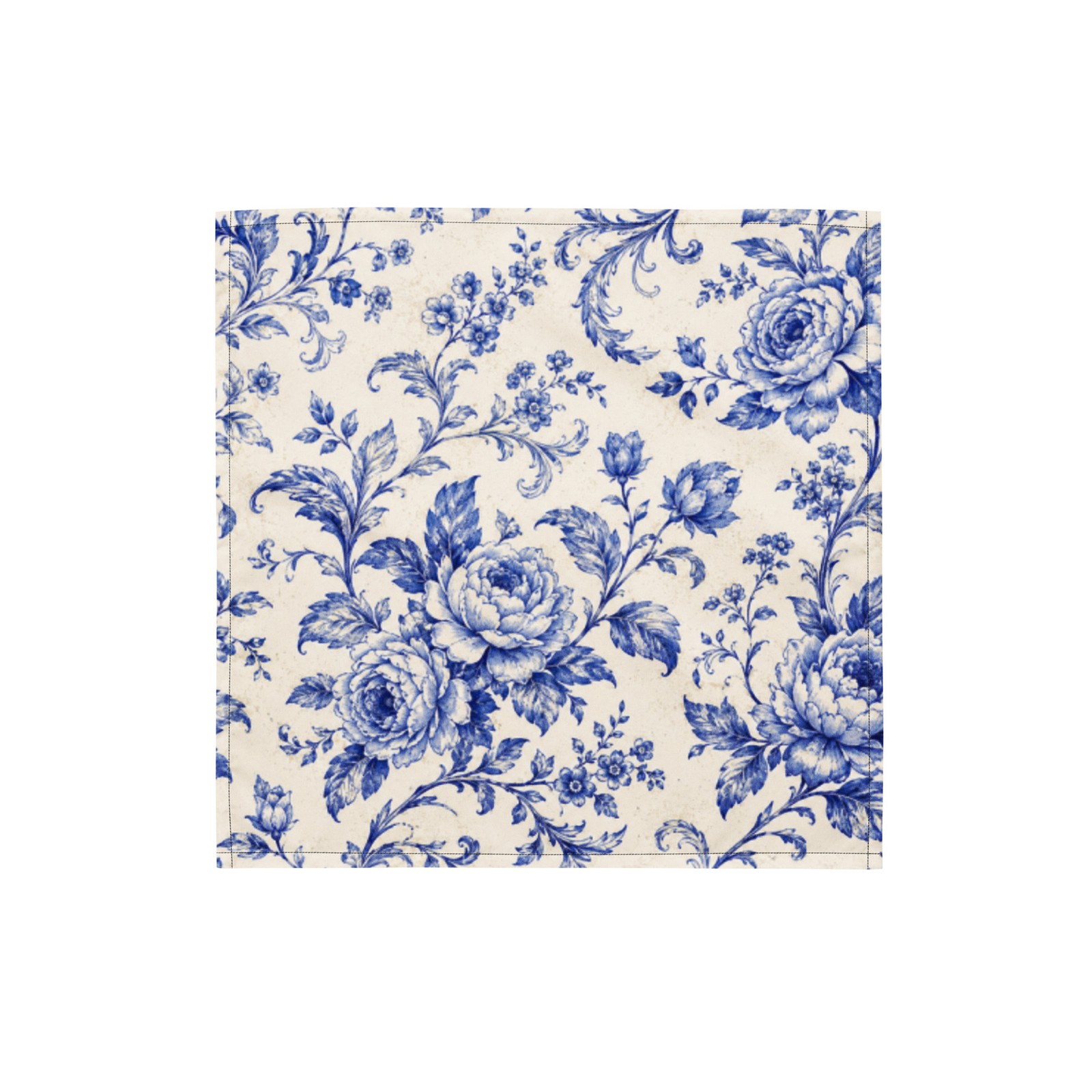 Blue White Chinoiserie Floral Bandana Vintage Rose Print Headscarf Neck Scarf