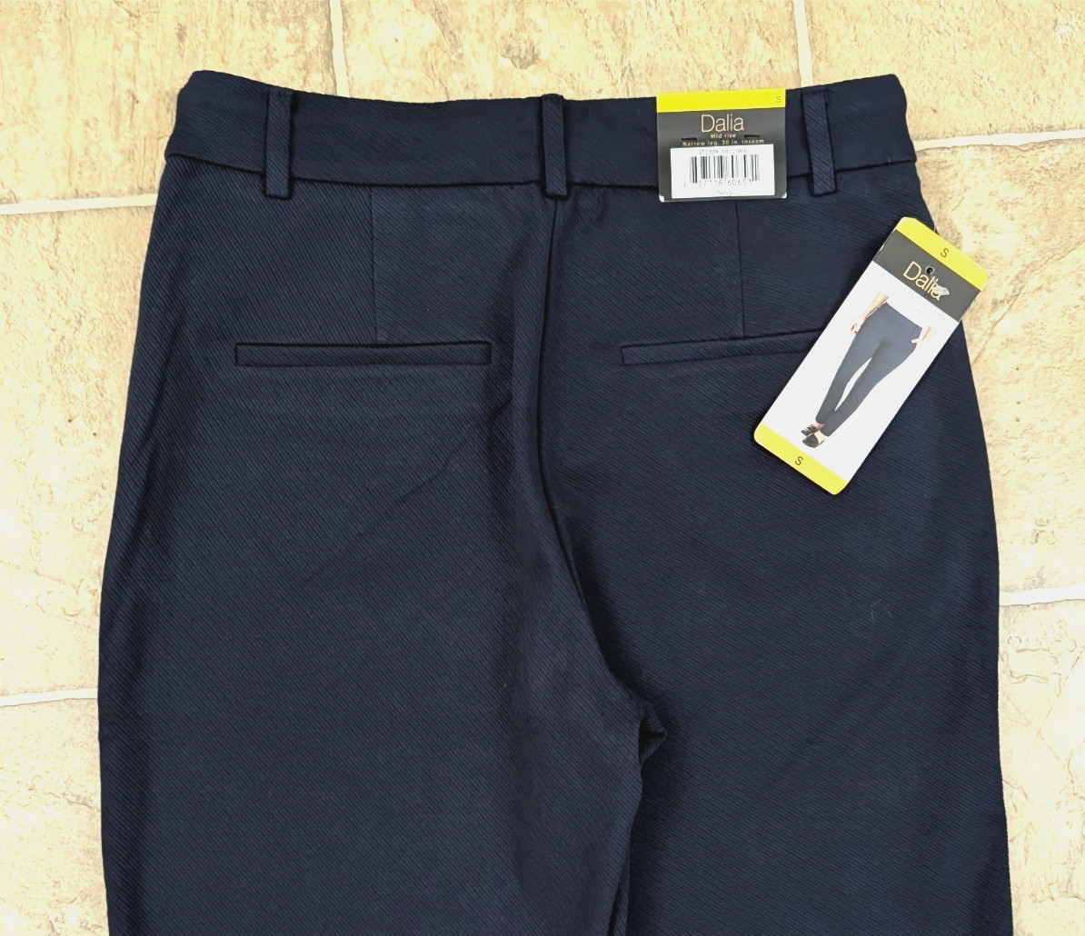 New Dalia sz S Ponte Knit Pants navy blue pull on stretchy tummy control 3545