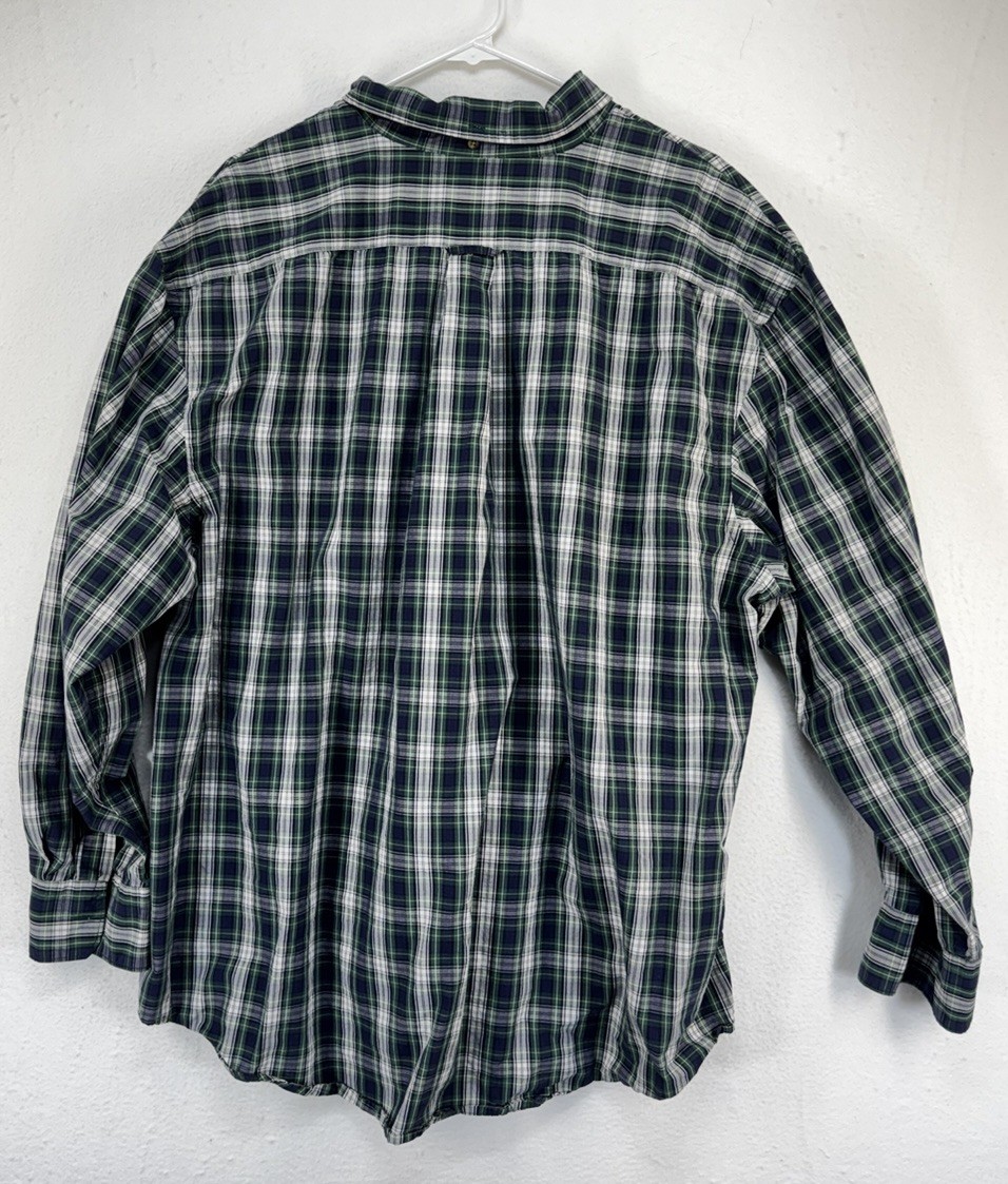 IZOD Men’s Plaid All-Over Button-Down Long Sleeve Shirt Blue Green White Sz XXL