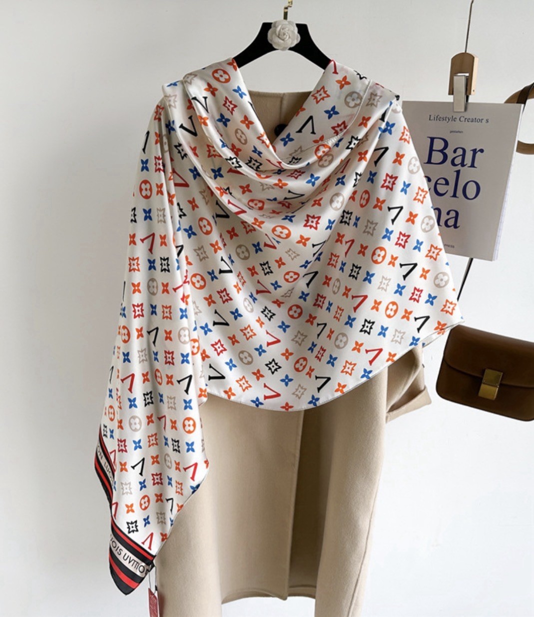 Louis Vuitton Luxury Silk Multicolor scarf Monogram 70” X 35” Made In Italy