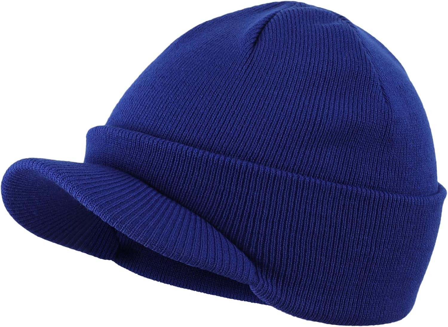 Men’s Winter Beanie Hat with Visor Brim Warm Thick Knit Cuffed Watch Cap
