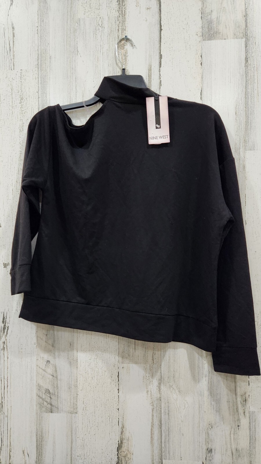 NINE WEST Black Long Sleeve Single Cold Shoulder Mock Neck Blouse Size LARGE*NEW