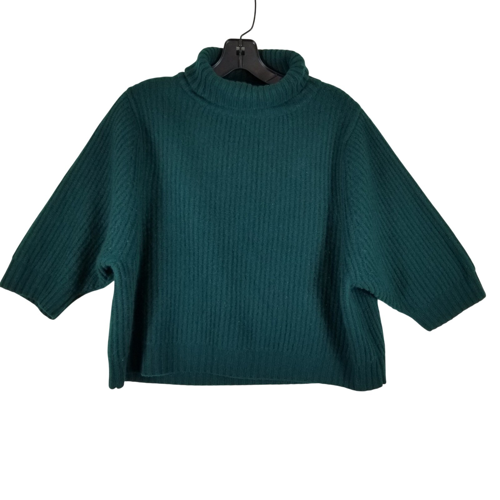 Oats Cashmere Turtleneck Sweater Womens XS Green Ribbed Dolman Sleeve Pullover