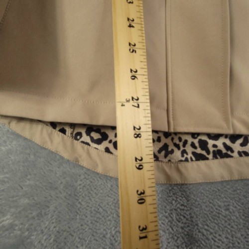 Gallery Jacket Womens M Softshell Beige Full Zip Snap Hooded Lined Stretch New