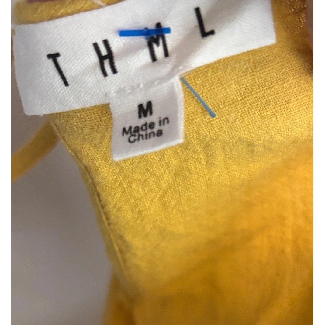 THML Women Mustard Yellow Embroidered Halter Top Tiered Babydoll Boho M