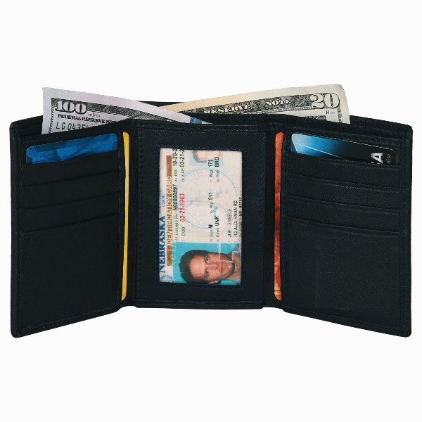 MARSHAL Genuine Leather Men RFID Credit Card slots Trifold Wallet, Black