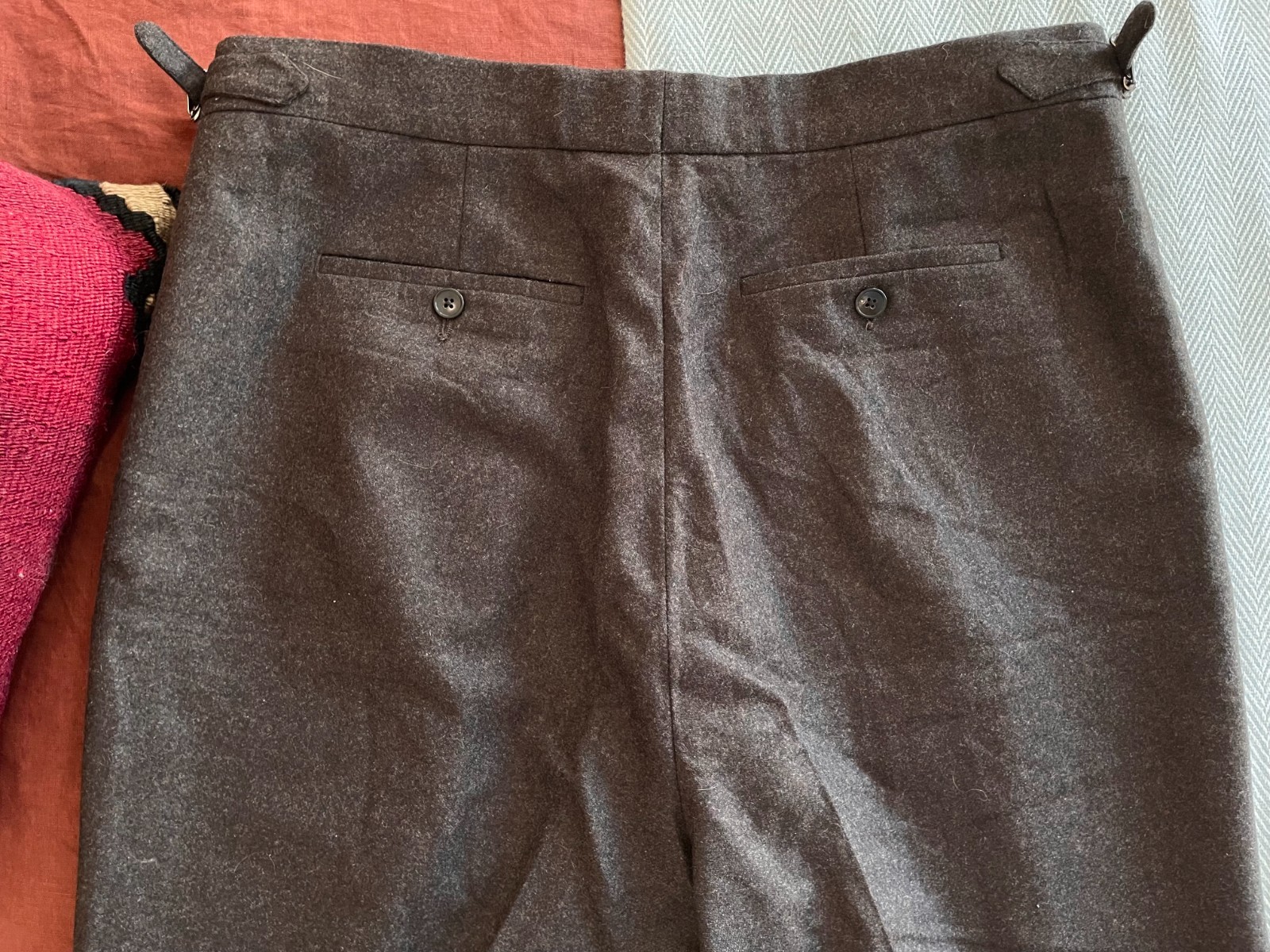 Natalino Brown Wool Flannel Pleated Trousers, Made in Italy, Size 54 (35×29)