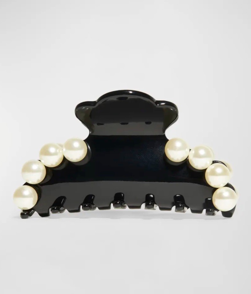 NWT $65 Lele Sadoughi for Anthropologie Hair Claw Clip Jet Black W Glass Pearls