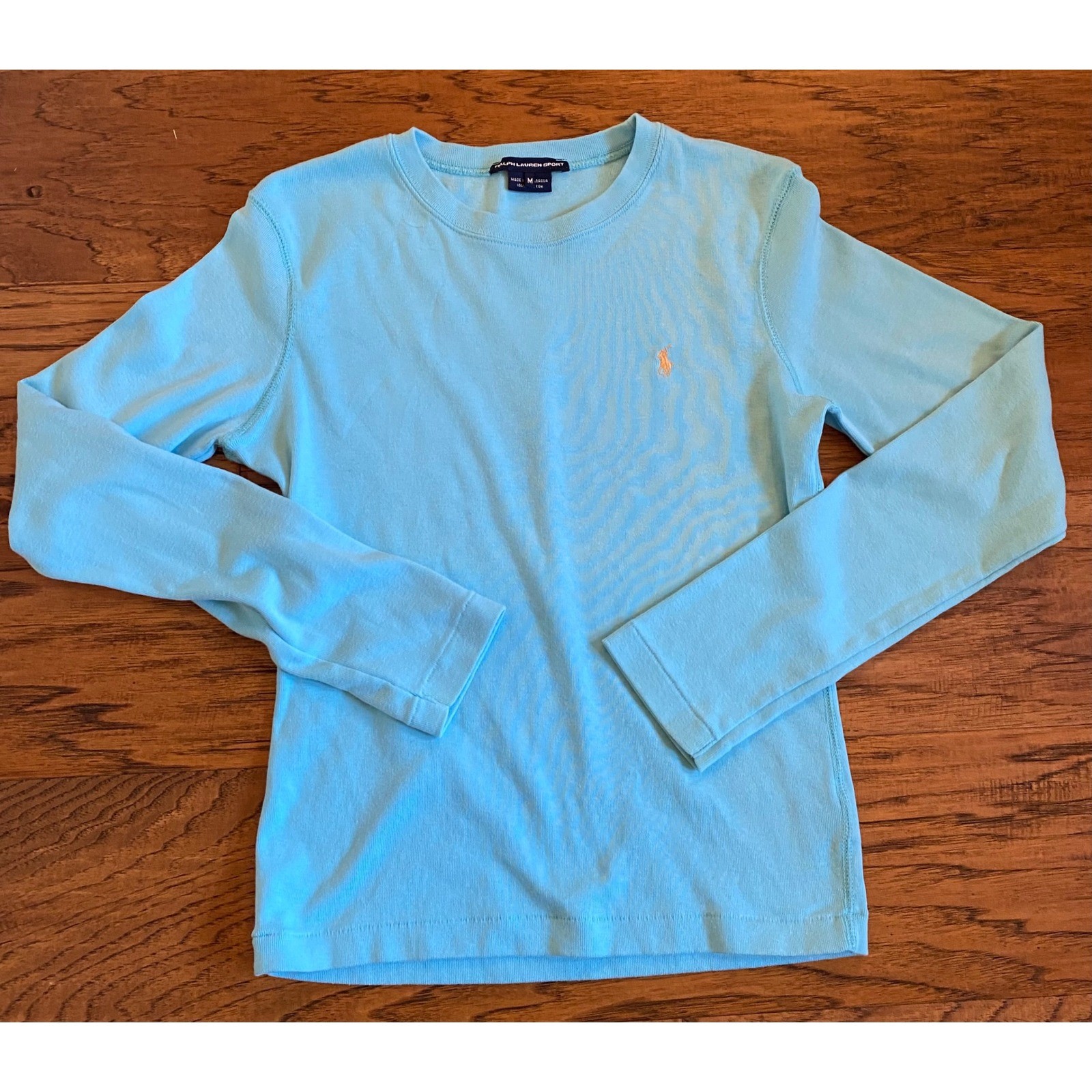 Ralph Lauren Sport Mens Light Blue Long Sleeve Cotton Pony Logo Tee Shirt Size M