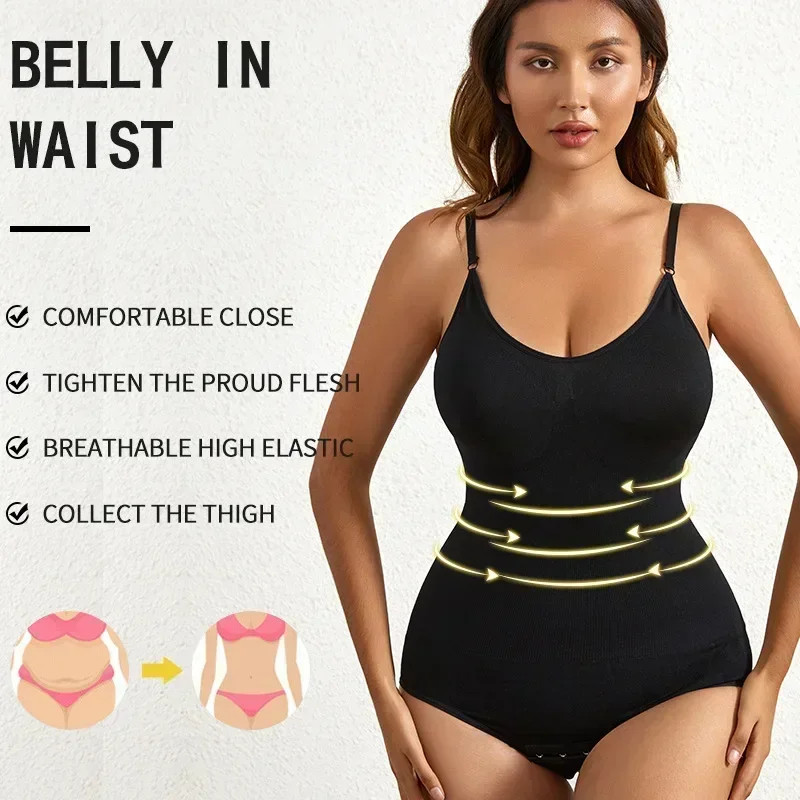 1 Piece Solid Seamless Brief Shaping Shapewear Bodysuit, Tummy Control Butt