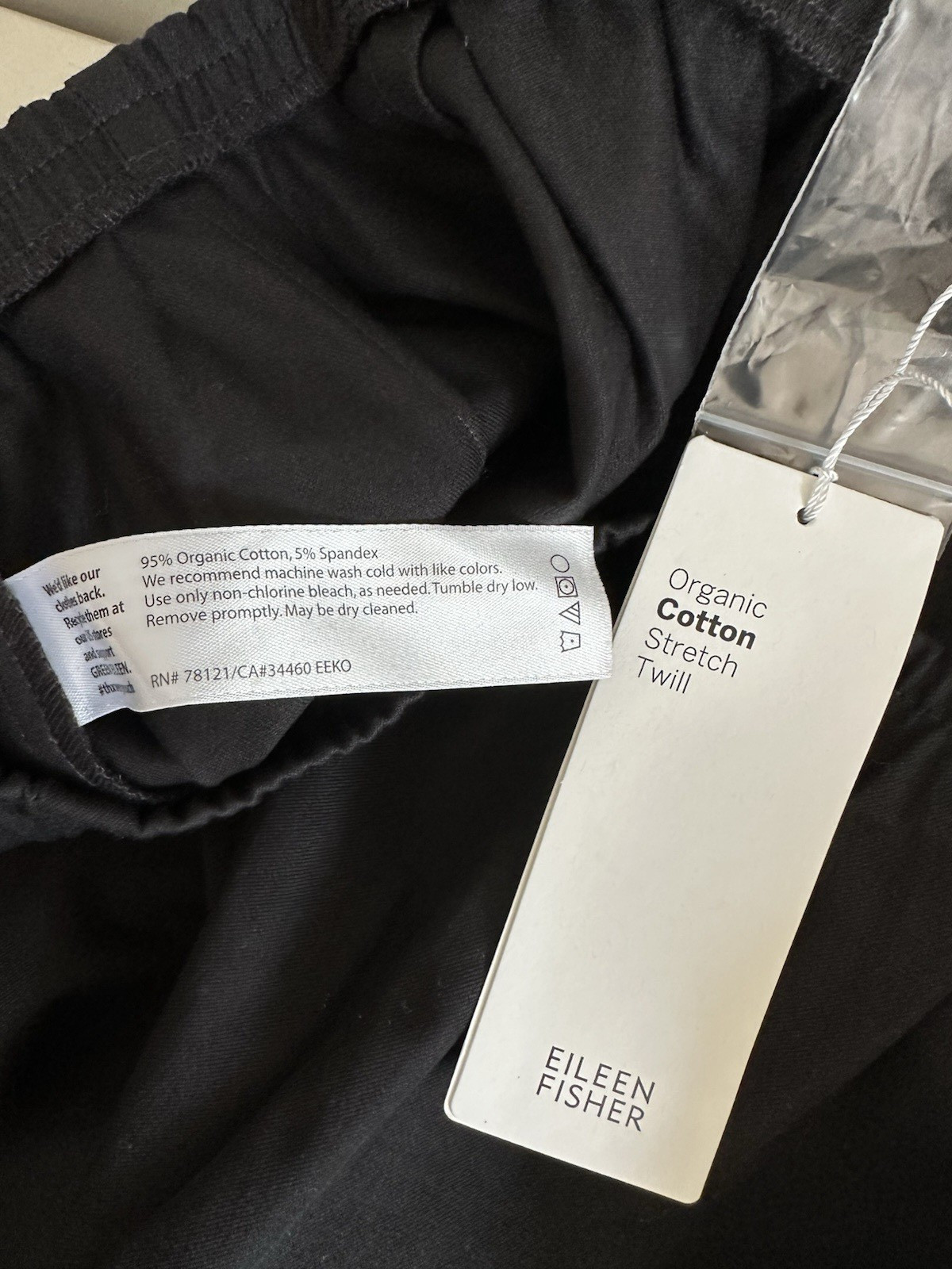 Eileen Fisher 2X Black Slim Ankle Pant Side Zip Organic Cotton Stretch Twill NWT