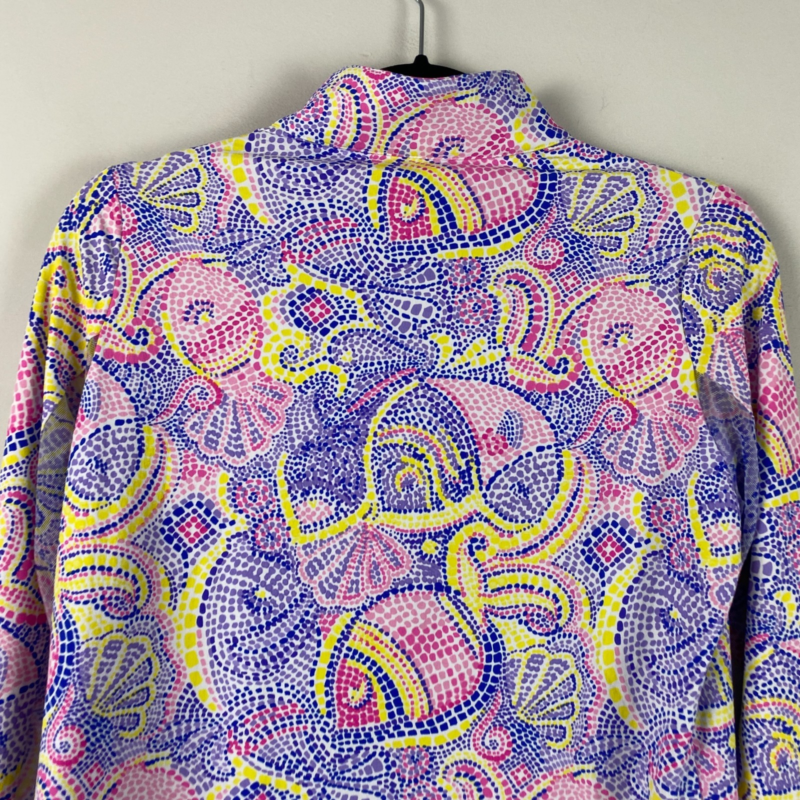 IBKUL Mariel Candy Pink Multi Mock Long Sleeve Top Small 1/4 Zip Pullover